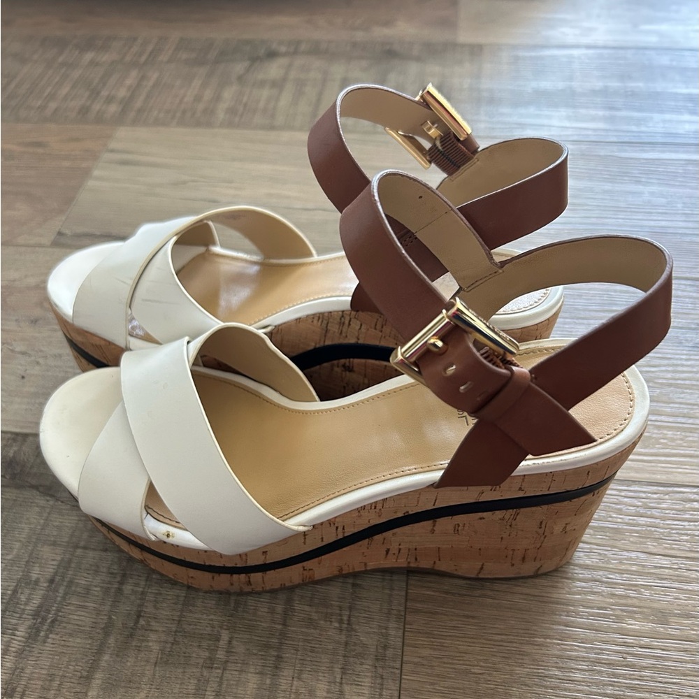 MICHAEL Michael Kors Cream and Brown Wedge Heels
